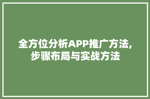 全方位分析APP推广方法,步骤布局与实战方法