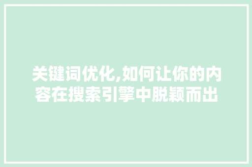 关键词优化,如何让你的内容在搜索引擎中脱颖而出
