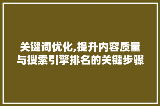 关键词优化,提升内容质量与搜索引擎排名的关键步骤