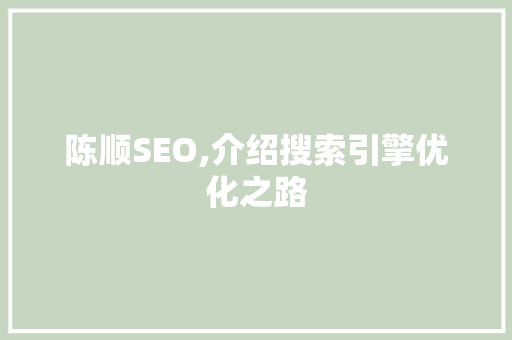 陈顺SEO,介绍搜索引擎优化之路 网站开发