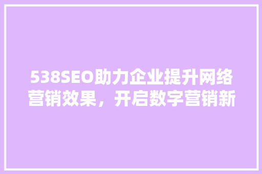 538SEO助力企业提升网络营销效果，开启数字营销新时代