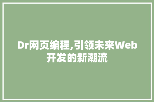 Dr网页编程,引领未来Web开发的新潮流