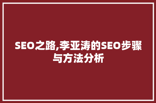 SEO之路,李亚涛的SEO步骤与方法分析