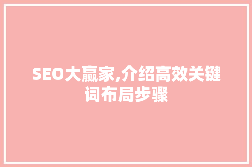 SEO大赢家,介绍高效关键词布局步骤 搜狗优化