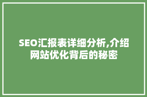 SEO汇报表详细分析,介绍网站优化背后的秘密