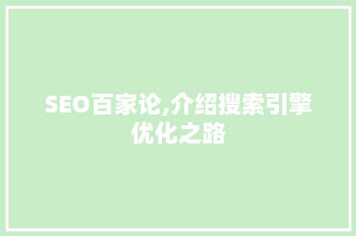 SEO百家论,介绍搜索引擎优化之路 小程序开发