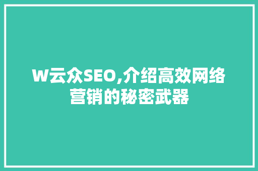 W云众SEO,介绍高效网络营销的秘密武器