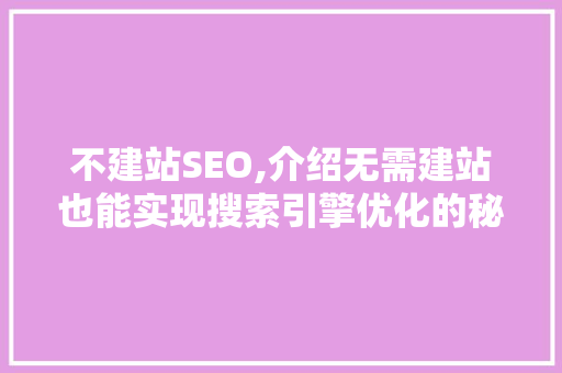 不建站SEO,介绍无需建站也能实现搜索引擎优化的秘密 头条优化