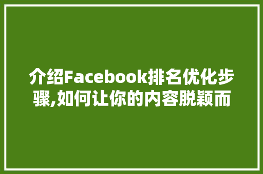 介绍Facebook排名优化步骤,如何让你的内容脱颖而出