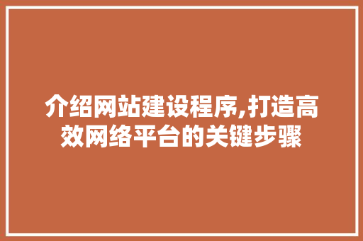 介绍网站建设程序,打造高效网络平台的关键步骤