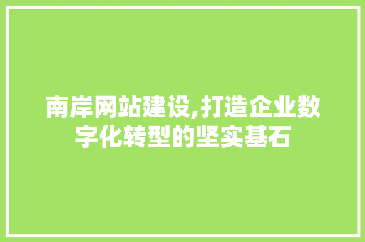 南岸网站建设,打造企业数字化转型的坚实基石
