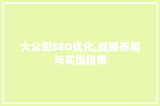 大公司SEO优化,战略布局与实操指南
