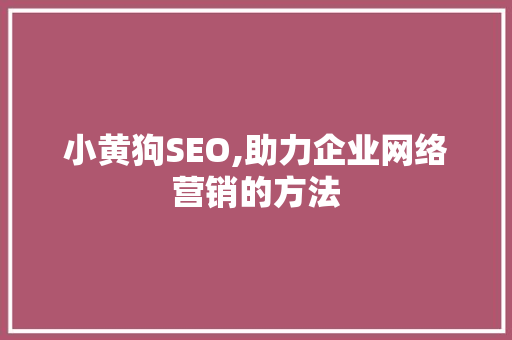 小黄狗SEO,助力企业网络营销的方法