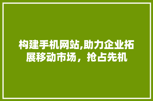 构建手机网站,助力企业拓展移动市场，抢占先机 网站开发