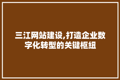 三江网站建设,打造企业数字化转型的关键枢纽