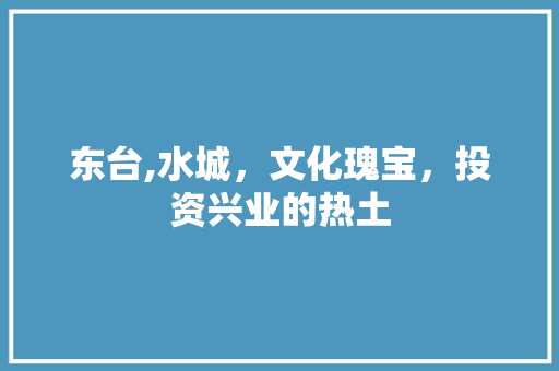 东台,水城，文化瑰宝，投资兴业的热土