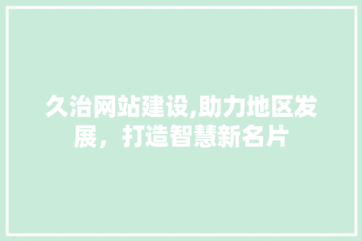 久治网站建设,助力地区发展，打造智慧新名片