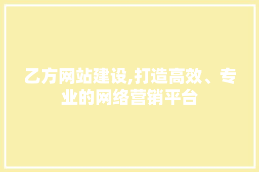 乙方网站建设,打造高效、专业的网络营销平台