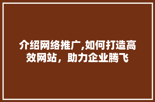 介绍网络推广,如何打造高效网站，助力企业腾飞 百度算法