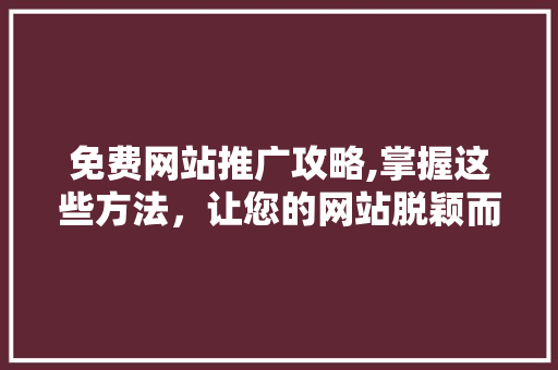 免费网站推广攻略,掌握这些方法，让您的网站脱颖而出！