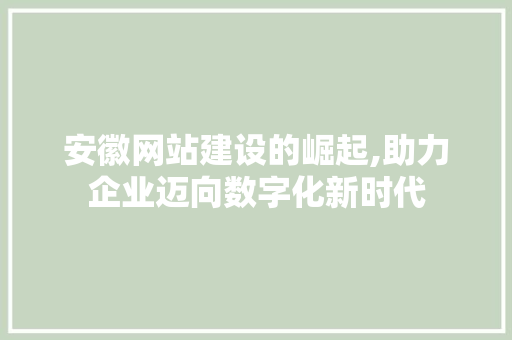 安徽网站建设的崛起,助力企业迈向数字化新时代