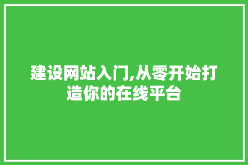 建设网站入门,从零开始打造你的在线平台 头条优化