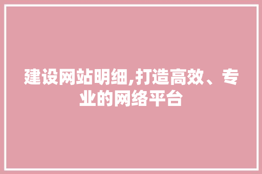 建设网站明细,打造高效、专业的网络平台 seo技术