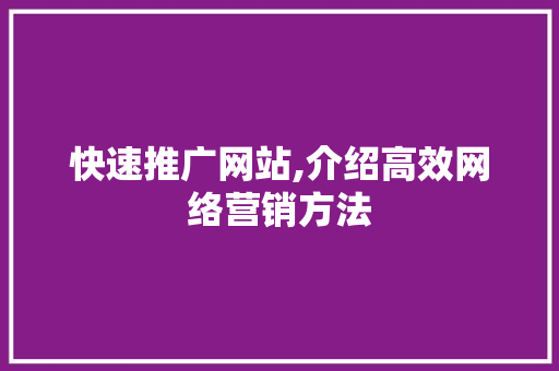 快速推广网站,介绍高效网络营销方法