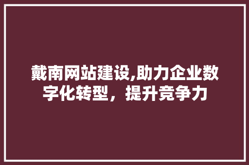 戴南网站建设,助力企业数字化转型，提升竞争力