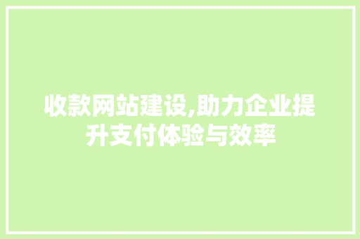 收款网站建设,助力企业提升支付体验与效率