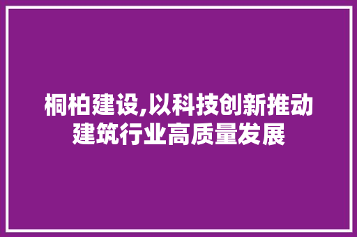 桐柏建设,以科技创新推动建筑行业高质量发展