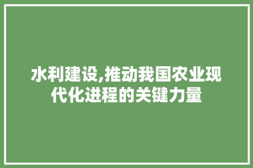 水利建设,推动我国农业现代化进程的关键力量