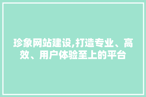珍象网站建设,打造专业、高效、用户体验至上的平台