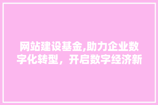 网站建设基金,助力企业数字化转型，开启数字经济新时代 头条优化