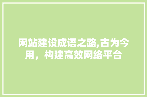 网站建设成语之路,古为今用，构建高效网络平台