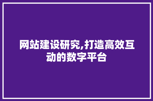 网站建设研究,打造高效互动的数字平台
