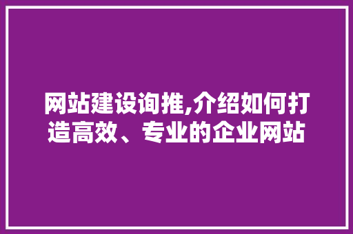 网站建设询推,介绍如何打造高效、专业的企业网站