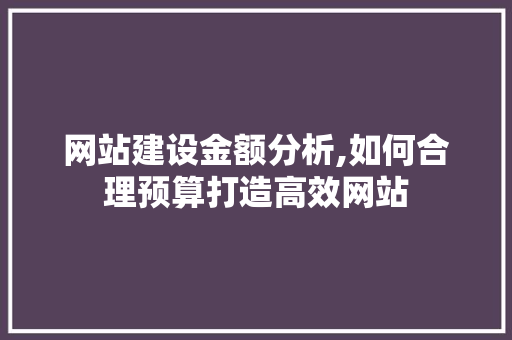 网站建设金额分析,如何合理预算打造高效网站