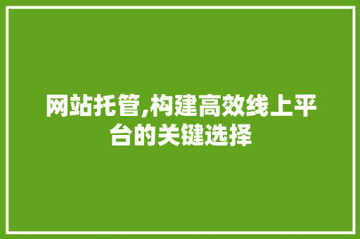 网站托管,构建高效线上平台的关键选择 头条优化