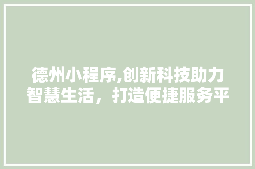 德州小程序,创新科技助力智慧生活，打造便捷服务平台