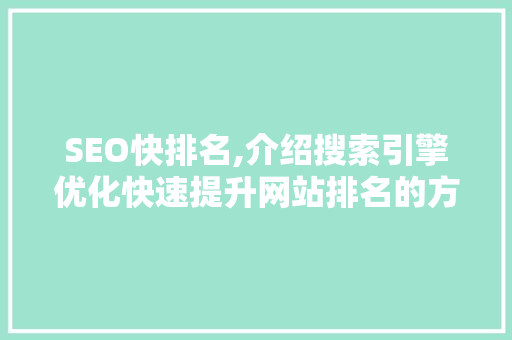 SEO快排名,介绍搜索引擎优化快速提升网站排名的方法 AI技术学习