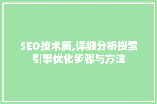 SEO技术篇,详细分析搜索引擎优化步骤与方法