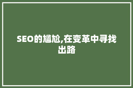 SEO的尴尬,在变革中寻找出路