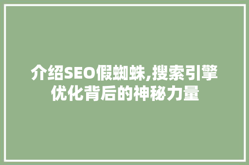 介绍SEO假蜘蛛,搜索引擎优化背后的神秘力量 小程序开发