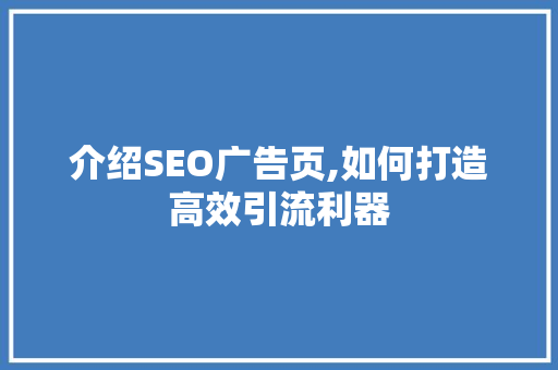 介绍SEO广告页,如何打造高效引流利器