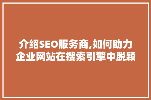 介绍SEO服务商,如何助力企业网站在搜索引擎中脱颖而出 seo技术