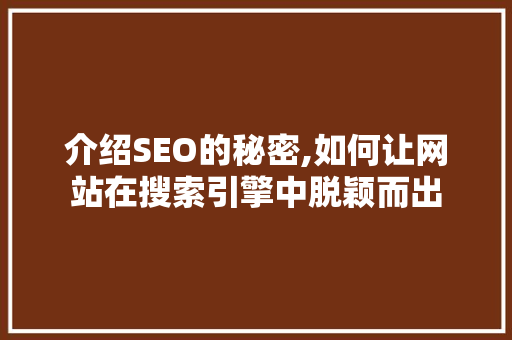 介绍SEO的秘密,如何让网站在搜索引擎中脱颖而出