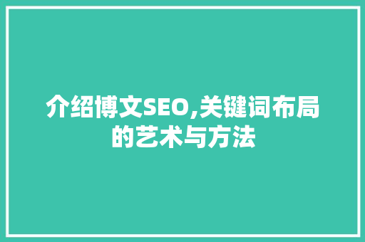 介绍博文SEO,关键词布局的艺术与方法