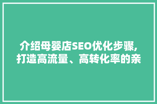 介绍母婴店SEO优化步骤,打造高流量、高转化率的亲子王国 网站开发