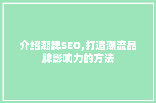 介绍潮牌SEO,打造潮流品牌影响力的方法 网站优化